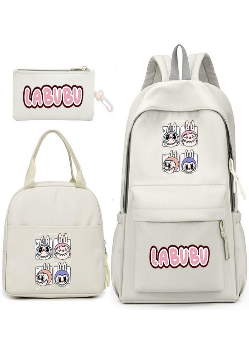 Labubu Children Backpack Schoolbag Teen Student School Book bag with Lunch Box Pen Case 3 in 1 for Kids