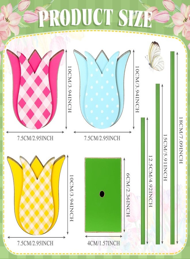 Burbell 3 Pack Spring Tulip Table Decorations Wooden Flower Centerpieces with Bowknot, Colorful Tulip Stands for Home Decor, Spring, Mother's Day, Birthday Party, Wedding, Baby Shower, Bridal Shower - Image 3