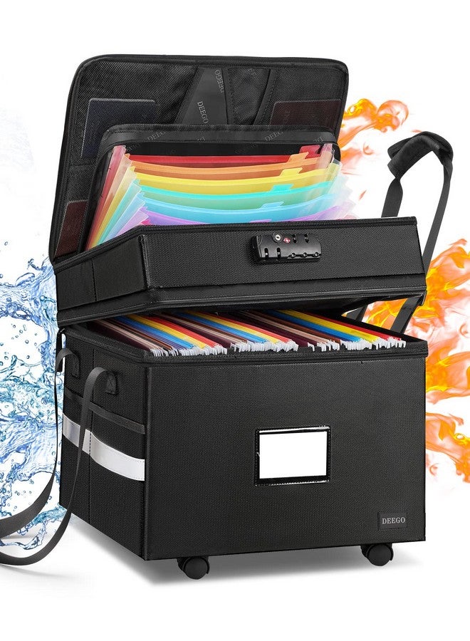 DEEGO Rolling File Box Fireproof Document Box With Wheels Multilayer Waterresistant File Organizer Portable File Cabinet Document Safe Filing Box For Home Office For Hanging Letter/Legal Folder - Image 1