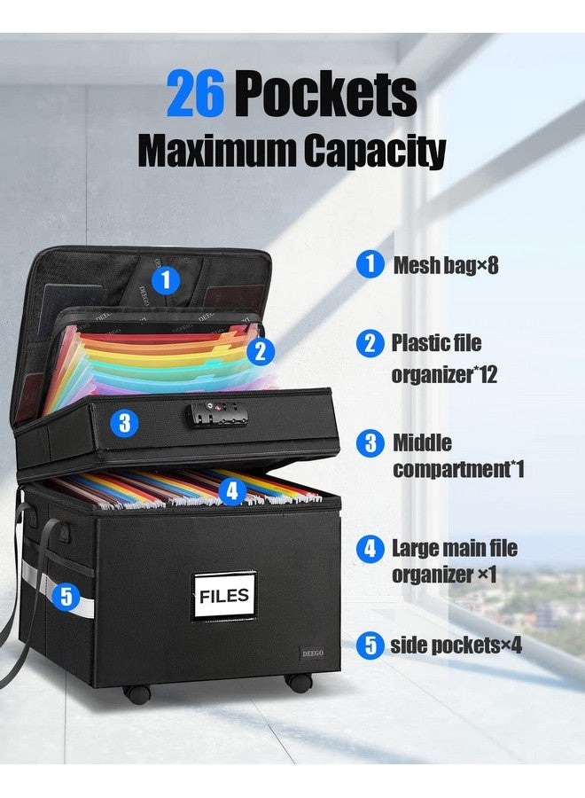 DEEGO Rolling File Box Fireproof Document Box With Wheels Multilayer Waterresistant File Organizer Portable File Cabinet Document Safe Filing Box For Home Office For Hanging Letter/Legal Folder - Image 4