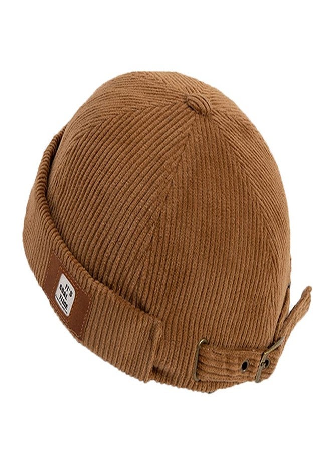 FASHIXD Men Hats Docker Cap Hats Beanie Sailor Cap Worker Hat Rolled Cuff Retro Brimless Hat with Adjustable (DZM92*Khaki) - Image 1