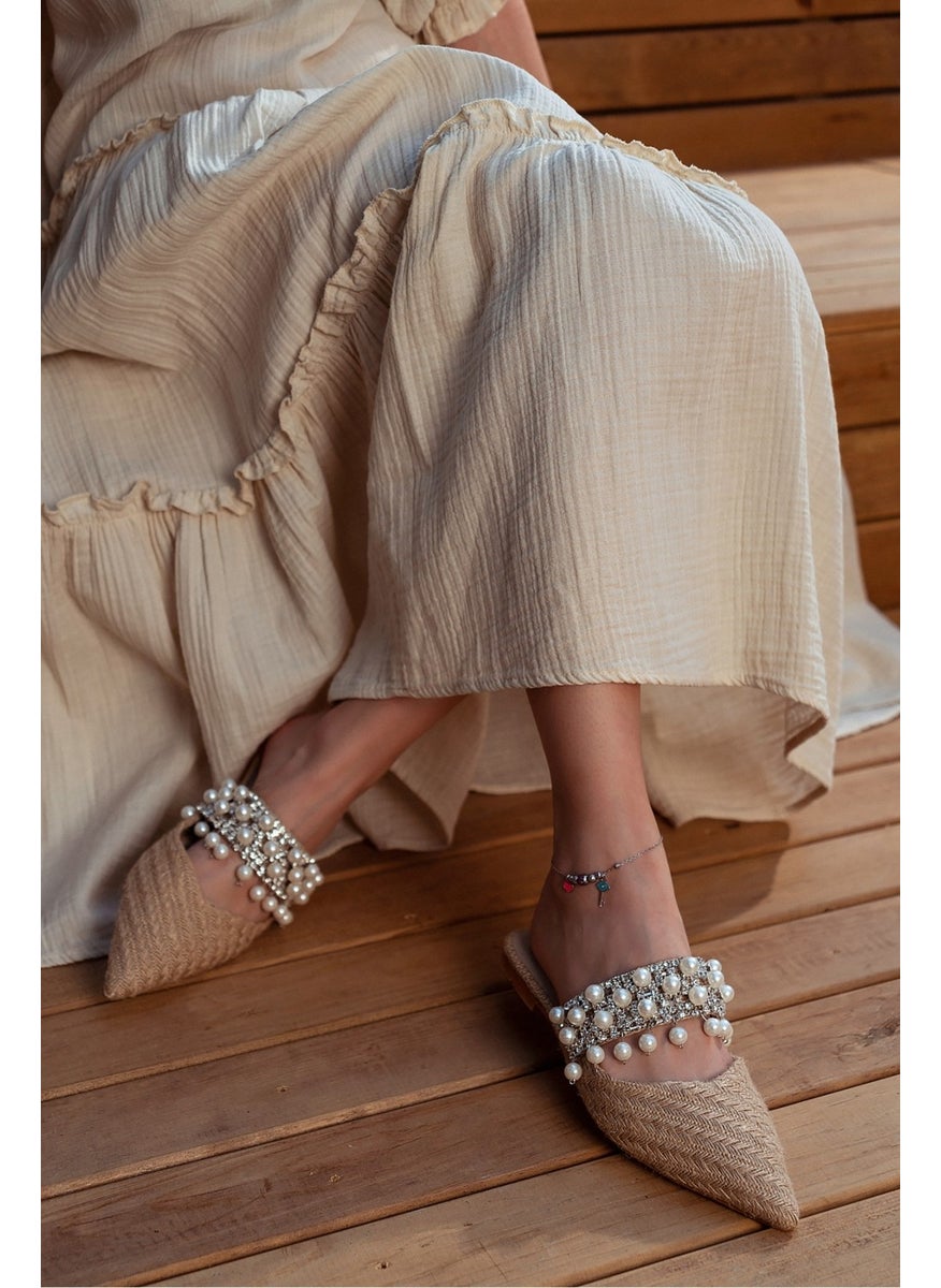 Nişantaşı Shoes Fomax Wicker Pearled Women's Slippers  - Image 3