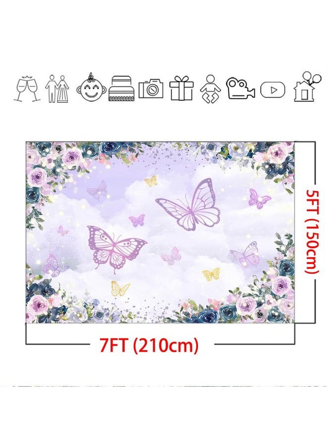 Mocsicka Violet Butterfly Backdrop 7x5ft Purple Floral Girl Party Decorations Background Theme Wedding Birthday Baby Shower Decorations  - Image 5