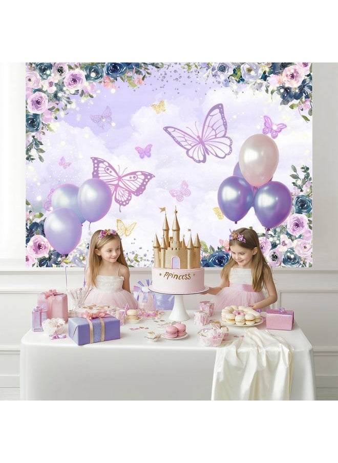 Mocsicka Violet Butterfly Backdrop 7x5ft Purple Floral Girl Party Decorations Background Theme Wedding Birthday Baby Shower Decorations  - Image 2