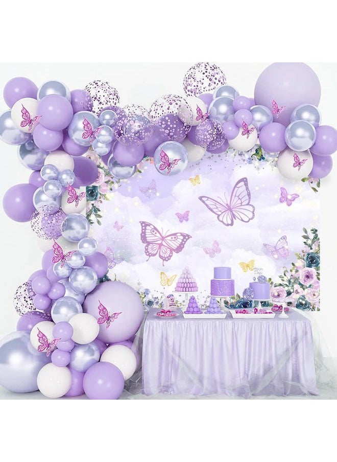 Mocsicka Violet Butterfly Backdrop 7x5ft Purple Floral Girl Party Decorations Background Theme Wedding Birthday Baby Shower Decorations  - Image 3