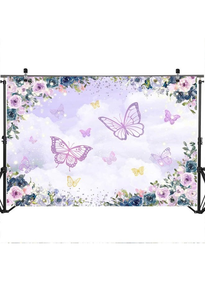 Mocsicka Violet Butterfly Backdrop 7x5ft Purple Floral Girl Party Decorations Background Theme Wedding Birthday Baby Shower Decorations  - Image 4