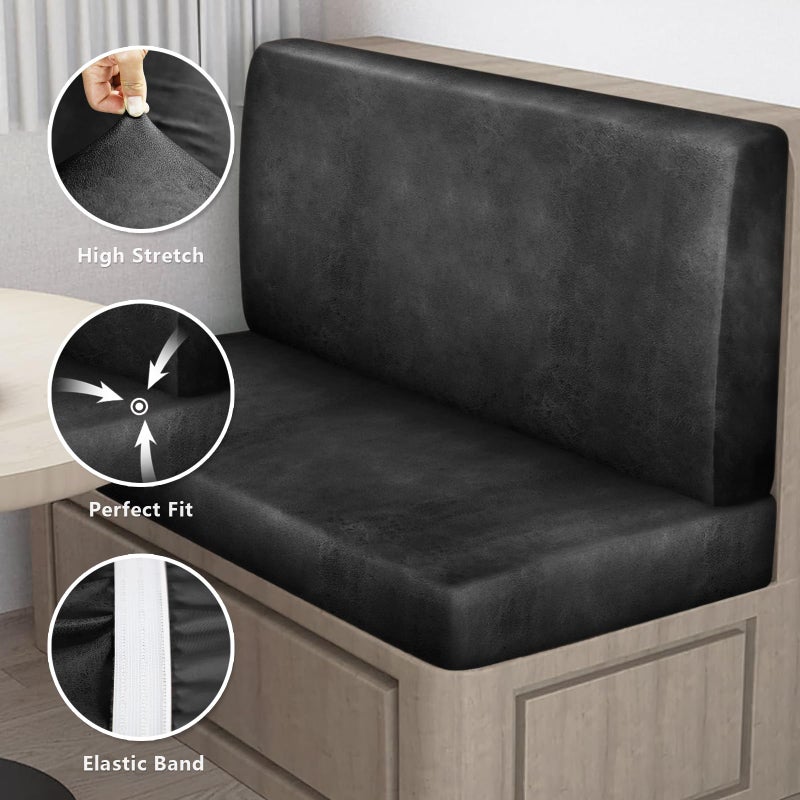 ANARACHON Leather Look RV Dinette Cushion Covers, Stretch Camper Cushion Slipcovers for Travel Trailer Couch RV Booth Seat, Replacement Camper Sofa Chair Protector (1 Backrest Cover & 1 Bench Cover,Dark Grey) - Image 4