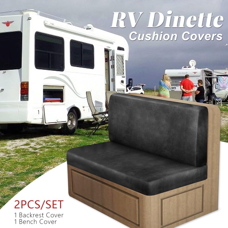ANARACHON Leather Look RV Dinette Cushion Covers, Stretch Camper Cushion Slipcovers for Travel Trailer Couch RV Booth Seat, Replacement Camper Sofa Chair Protector (1 Backrest Cover & 1 Bench Cover,Dark Grey) - Image 3
