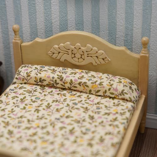 Cutemini Miniature Furniture Dollhouse Wooden Fabric Bed with Mattress Pillow 1 12 Scale Furniture Dollhouse Decoration Accessories Wood - Image 5