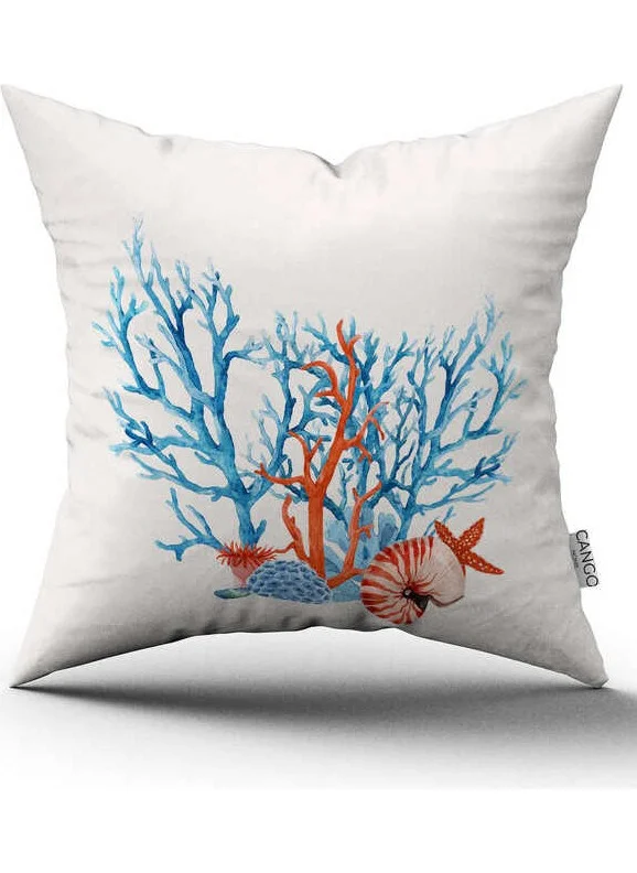 Cango Home Double Sided Blue Orange Marine Patterned Digital Printed Throw Pillow Cover CGH1170