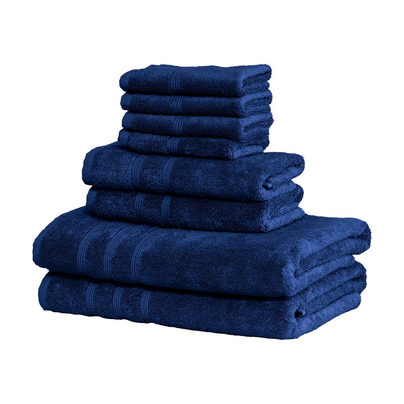 Mosobam Luxury Turkish 8pc Towel Set 30X58 16X30 13X13 Navy Blue 700 GSM Bamboo Viscose  Aegean Turkish Combed Cotton