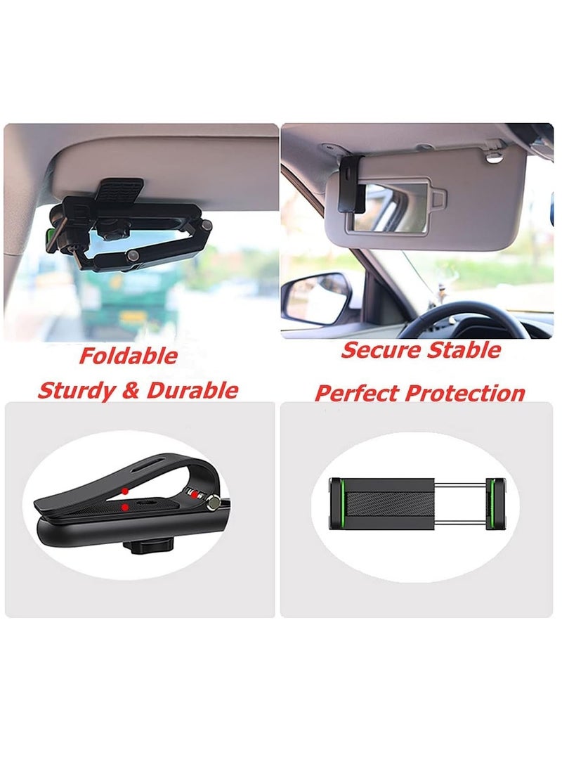 Sun Visor Car Phone Holder Mount Multifunctional Cell Phone Stand Universal Adjustable Arm Cradles Car Holder Mount Phone Car Clip Mount for Sun Visor Rearview Mirror Steering Wheel (Green) - Image 2