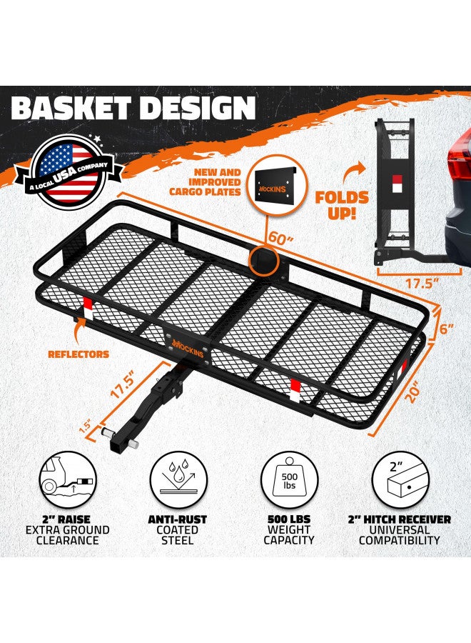 Mockins Mockins 60"x20"x6" Folding Trailer Hitch Cargo Carrier & 16 Cu.Ft. Waterproof Tow Hitch Cargo Carrier Bag | 500Lbs Capacity Hitch Mount Cargo Carrier Set with Cargo Hitch Carrier Bag & Accessories - Image 1
