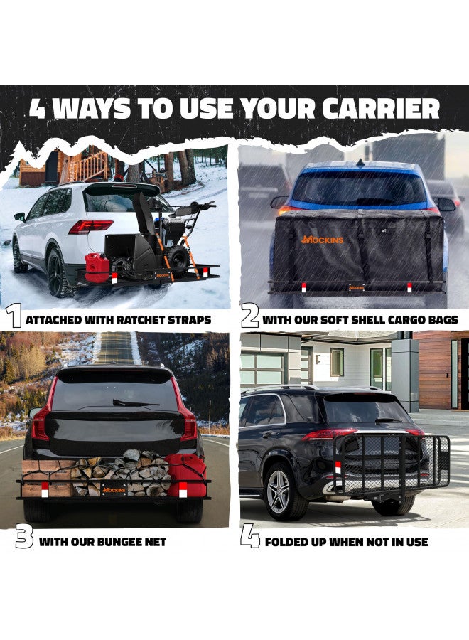Mockins Mockins 60"x20"x6" Folding Trailer Hitch Cargo Carrier & 16 Cu.Ft. Waterproof Tow Hitch Cargo Carrier Bag | 500Lbs Capacity Hitch Mount Cargo Carrier Set with Cargo Hitch Carrier Bag & Accessories - Image 2