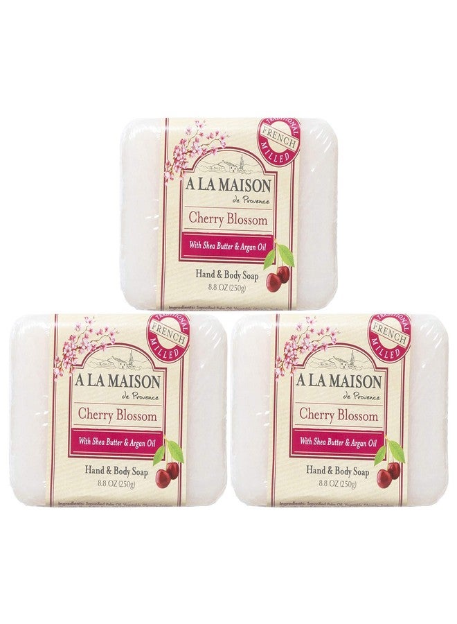 A LA MAISON Cherry Blossom Bar Soap - Triple French Milled Natural Moisturizing Hand Soap Bar (3 Bars of Soap, 8.8 oz) - Image 1