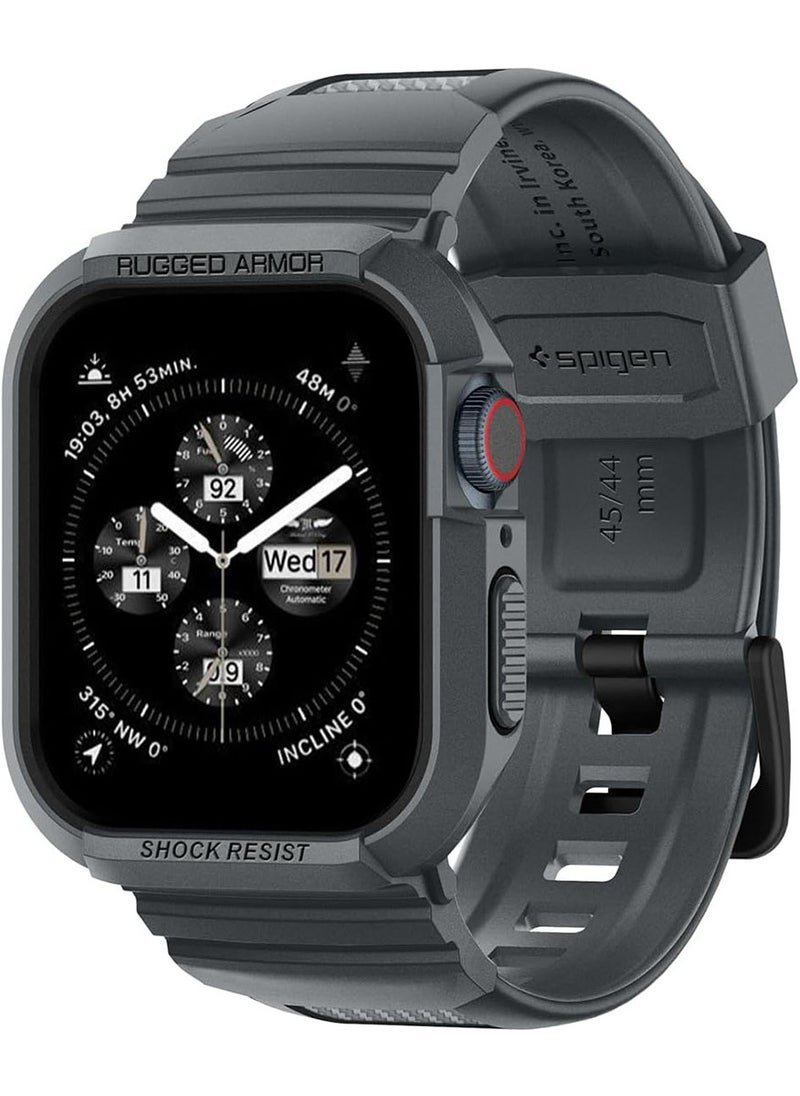 Spigen - Rugged Armor Pro for Apple Watch Series 9 / 8 /7 (45mm) and Series 6/SE2/SE/5/4 (44mm) Band with Case Cover - Dark Gray - Image 1