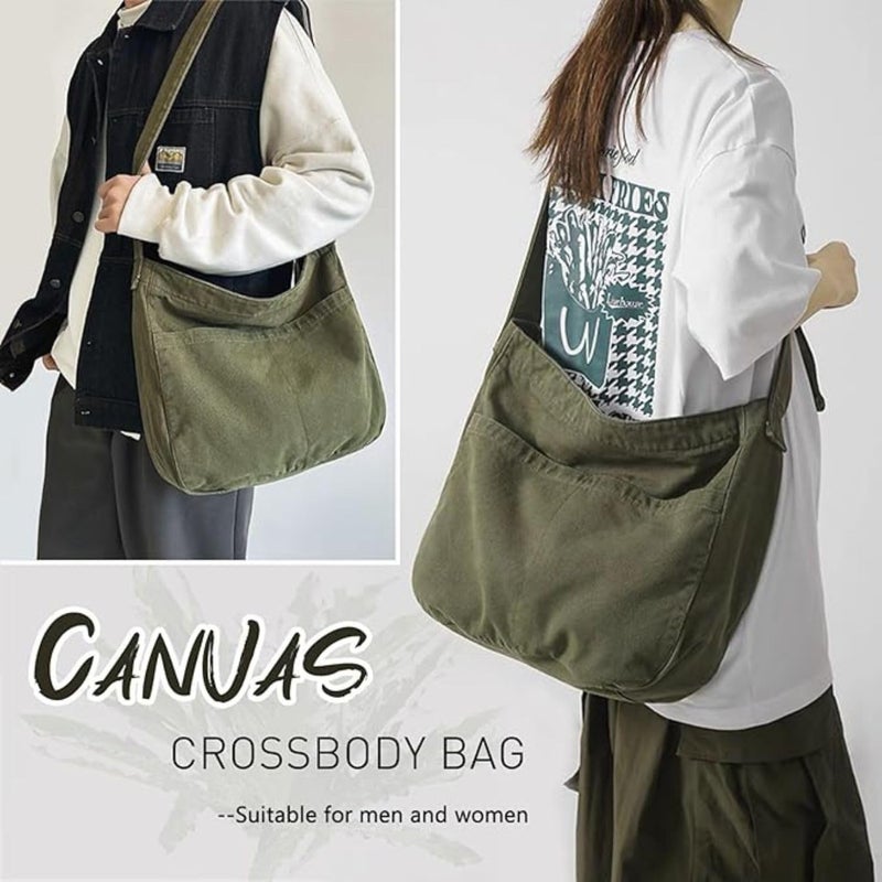 FUOCO Aesthetic one side bag for men | messenger side bag for men Women Vintage Canvas Crossbody Shoulder handbags Office slim bags Laptop Bag - Image 2