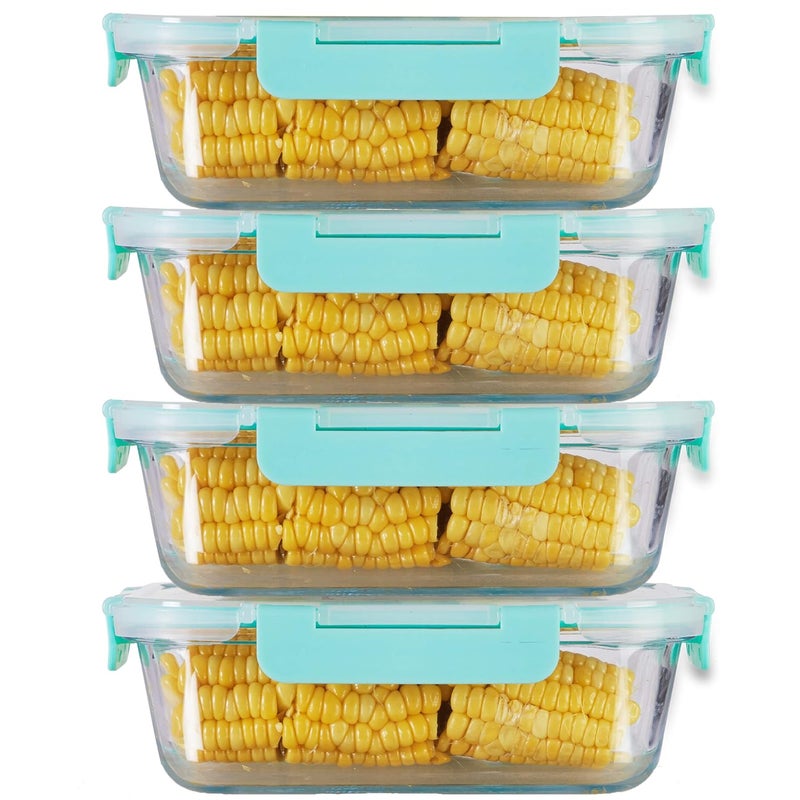 Allo Food Safe High Borosilicate 1040ml Rectangle Glass Food Storage Container with Break Free Detachable Lock, Oven Safe, Microwave Safe, Leak Proof - Set of 4, Transparent - Image 1
