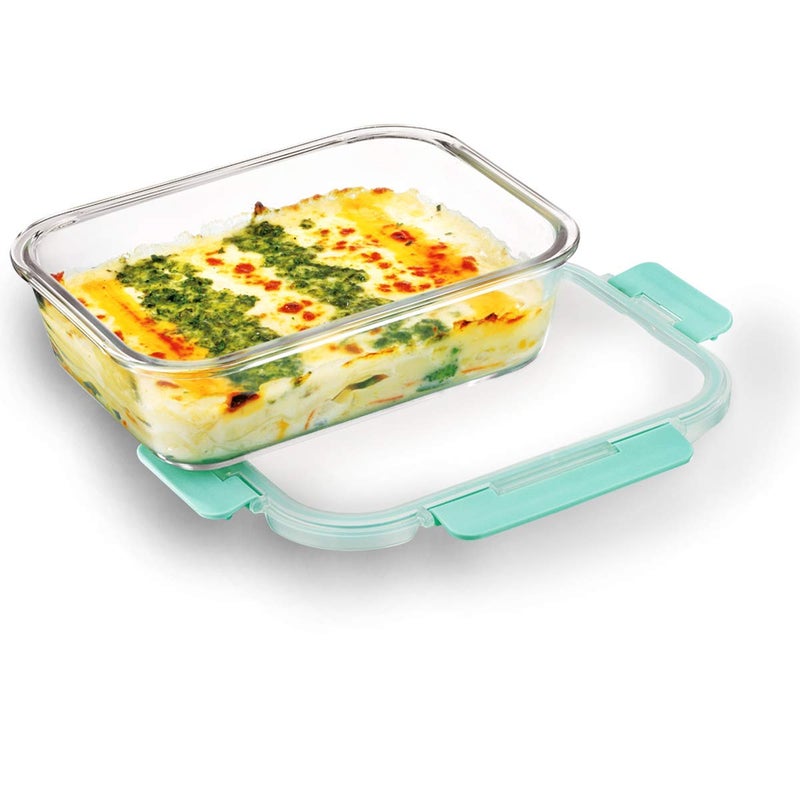 Allo Food Safe High Borosilicate 1040ml Rectangle Glass Food Storage Container with Break Free Detachable Lock, Oven Safe, Microwave Safe, Leak Proof - Set of 4, Transparent - Image 2