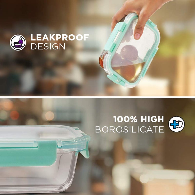 Allo Food Safe High Borosilicate 1040ml Rectangle Glass Food Storage Container with Break Free Detachable Lock, Oven Safe, Microwave Safe, Leak Proof - Set of 4, Transparent - Image 4