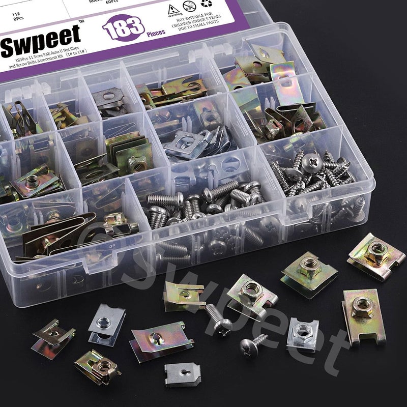 Swpeet 183Pcs Zinc Plated Auto Car U-Clip U Nut and Screw Assortment Kit, Car Clips Fasteners for Dash Door Panel Interior SAE - Image 5