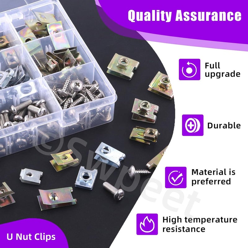 Swpeet 183Pcs Zinc Plated Auto Car U-Clip U Nut and Screw Assortment Kit, Car Clips Fasteners for Dash Door Panel Interior SAE - Image 3