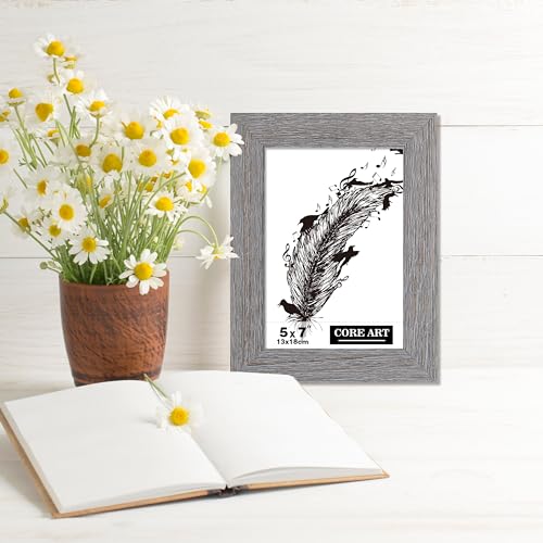 CORE ART 5x7 Picture Frame, Handmade Wood Rustic Gray Photo Frame Set of 2, High Definition Semi-tempered Glass Wall or Tabletop Display - Image 4