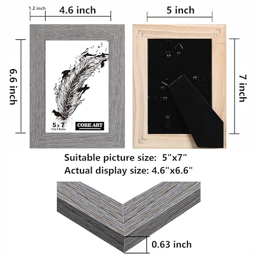 CORE ART 5x7 Picture Frame, Handmade Wood Rustic Gray Photo Frame Set of 2, High Definition Semi-tempered Glass Wall or Tabletop Display - Image 2