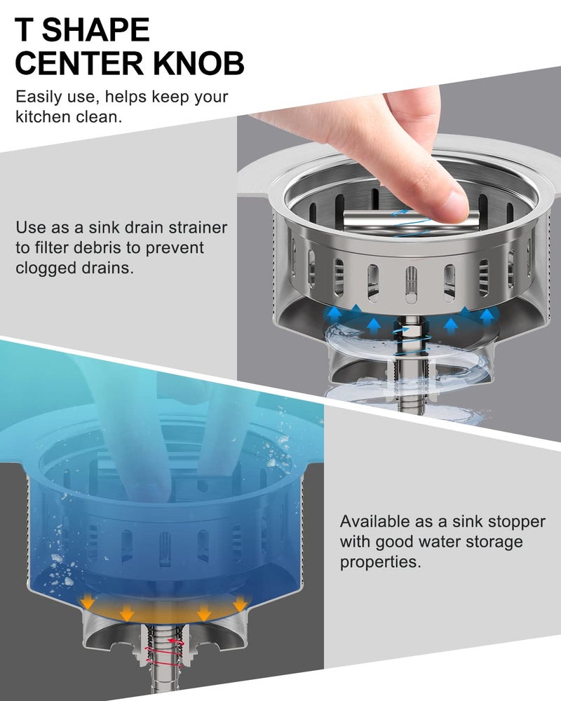 BOTEMY B9171 Kitchen Sink Drain 3 1/2 Inch Kitchen Sink Drain Strainer Assmebly Kit Stainless Steel Sink Strainer Basket/Drain Stopper for 3.5'' Standard American Drain Hole (Brushed) - Image 4