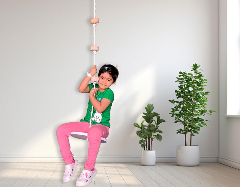 HOMECUTE Wooden Climbing Rope Tree Swing with Platforms and Disc Swings Set, Outdoor Accessories for Kids, Trees House Tire Saucer Swing, Playground Swing Set., 30 cm, 260 cm - Image 1