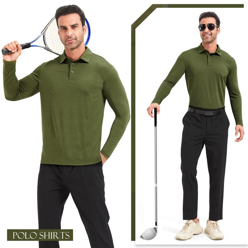 TVKSOM 5 Pack Polo Shirts for Men Long Sleeve Quick Dry Mens Polo Shirts Golf T Shirt Moisture Wicking Casual Workout - Image 2