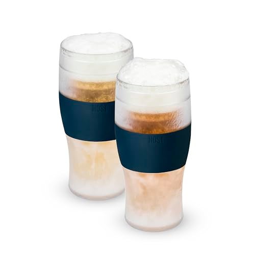 Host Freeze, Frozen Mugs, Freezable Pint Set, Beer Keep Your Drinks Cold, Double Walled Insulated Glasses, Tumbler for Iced Coffee, 16oz, Set of 2, Varsity Blue - Image 1