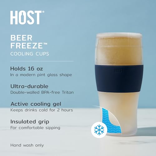 Host Freeze, Frozen Mugs, Freezable Pint Set, Beer Keep Your Drinks Cold, Double Walled Insulated Glasses, Tumbler for Iced Coffee, 16oz, Set of 2, Varsity Blue - Image 5