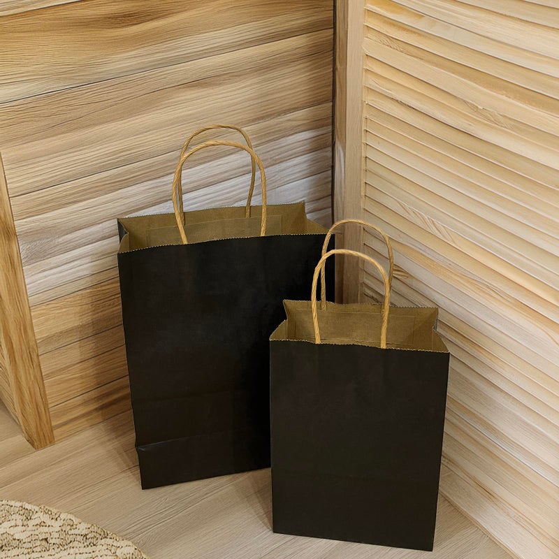 JinPhon Pack of 25 Small Kraft Paper Bags With Handle 21 x 8 x 15 cm, Black Gift Bags for Shopping, Packaging, Takeaway (Recyclable) - Image 5