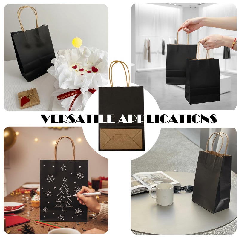 JinPhon Pack of 25 Small Kraft Paper Bags With Handle 21 x 8 x 15 cm, Black Gift Bags for Shopping, Packaging, Takeaway (Recyclable) - Image 4