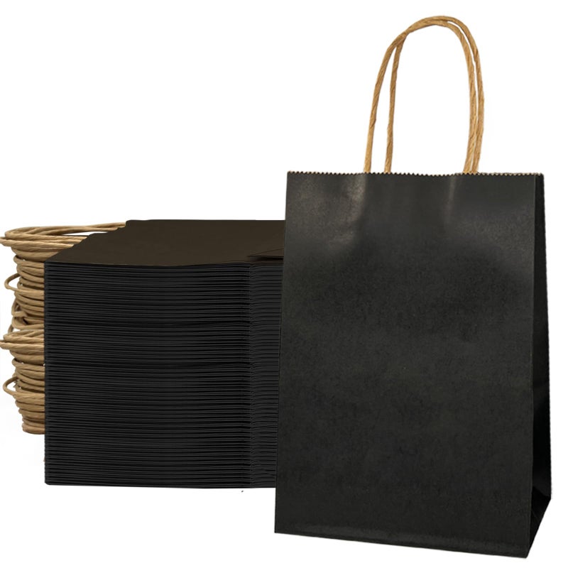 JinPhon Pack of 25 Small Kraft Paper Bags With Handle 21 x 8 x 15 cm, Black Gift Bags for Shopping, Packaging, Takeaway (Recyclable) - Image 1