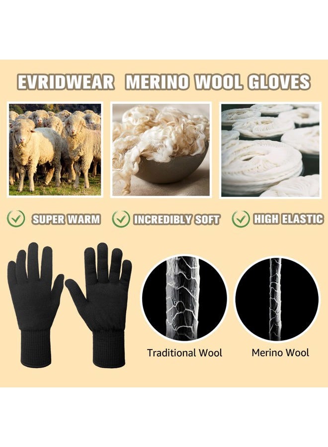 Evridwear Unisex Men Women Merino Wool String Knit Liner Gloves Provide Warmth Cool and Cold Seasons Skiing, Snowboarding, Cycling, Running, Climbing (Black M) - Image 3