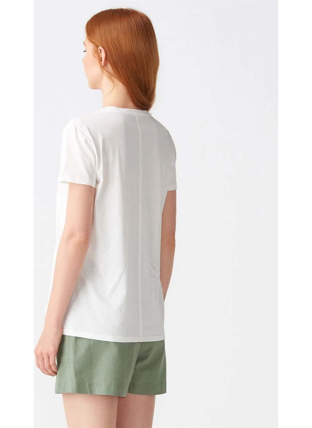 ديلفين 3470 V Neck Basic T-Shirt-Ecru