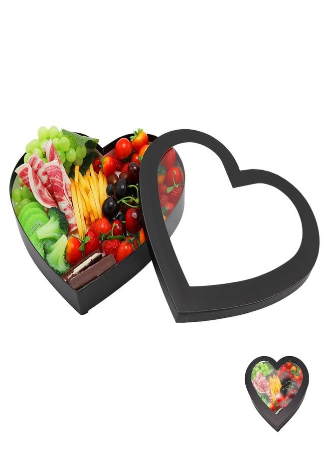 WENPACK 12inch Heart Shaped Gift Box With lid for Valentine's Day Charcuterie Sweet Food Birthday Treat (Black - Image 5