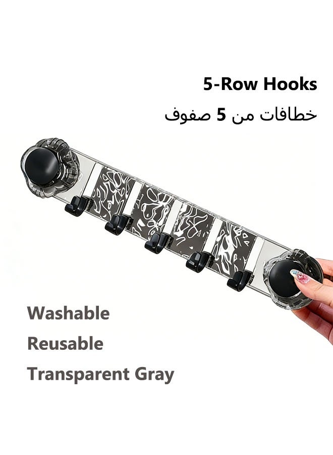wall Hooks,5-Row Hooks,Wall Hooks for Hanging,Screw Free for Mount Wall Shelf, 2 in 1 Adhesive Hooks Heavy Duty, Waterproof Rust Proof and Oil Proof for Kitchen, Bathroom, Home, Office - Image 1