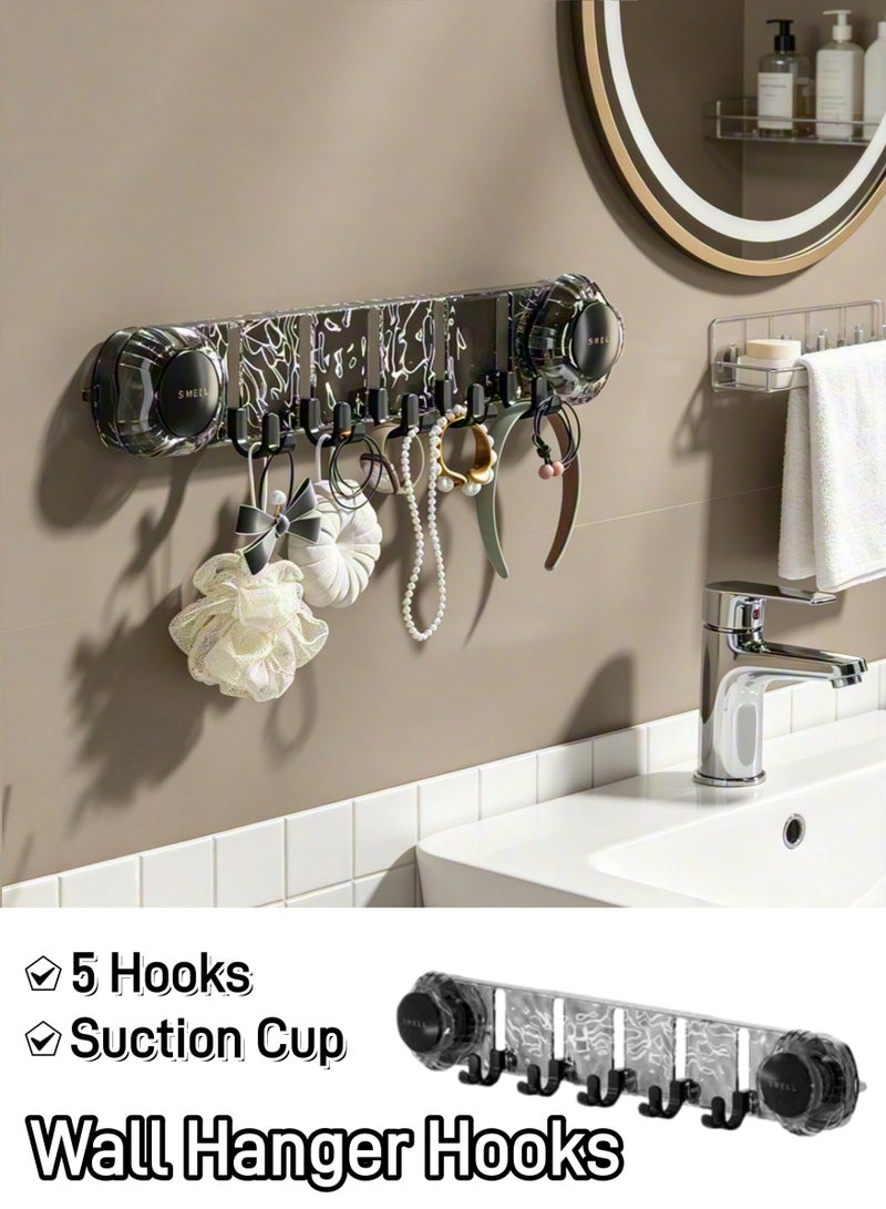 Wall Hanger Hooks, Wall Mounted Coat Rack Hook，5 Hooks for Hanging Coats, Suction Cup Hooks Non-Perforated Wall Hooks, Wall Hanger for Clothes Towls, Bedroom Storage Bathroom Hooks - Image 1