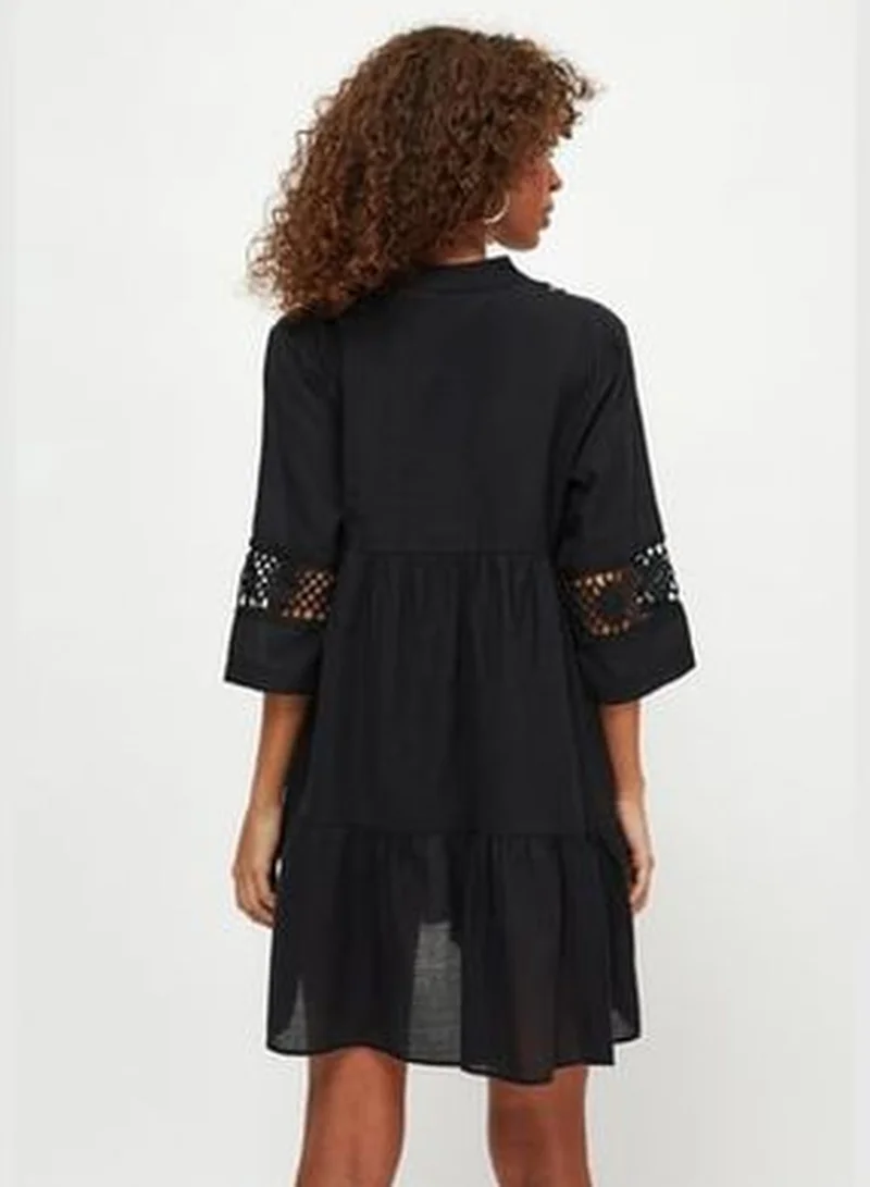 trendyol Black Mini Woven Stripe Accessorized 100% Cotton Beach Dress TBESS20EL0854