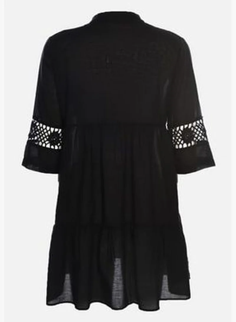 trendyol Black Mini Woven Stripe Accessorized 100% Cotton Beach Dress TBESS20EL0854