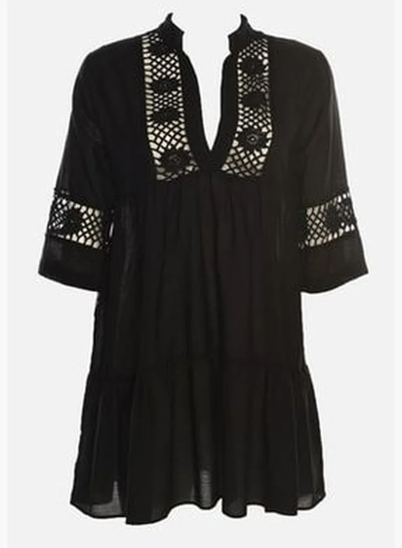 trendyol Black Mini Woven Stripe Accessorized 100% Cotton Beach Dress TBESS20EL0854