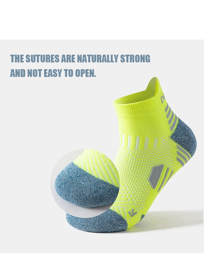 2 Pcs Mens Ankle Low Cut Athletic Socks, Cotton Breathable Non Slip Running Socks for Men and Women, Invisible Crew Boat Socks (Blue+Yellow) - Image 5