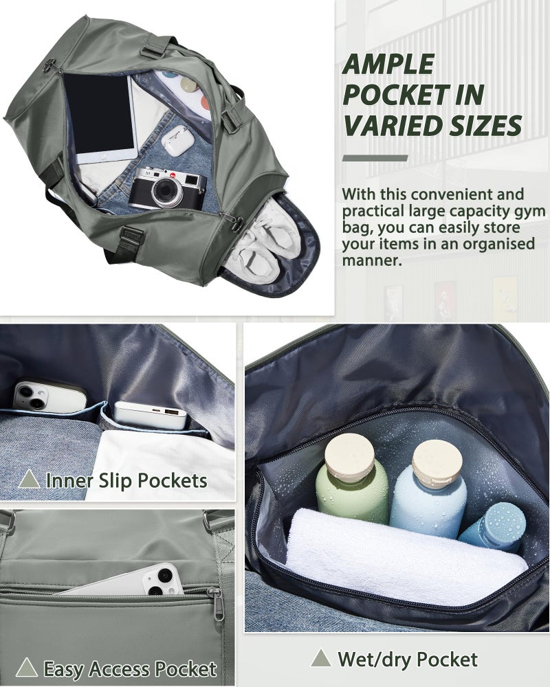 WISEPACK Gym Bag for Men Women with Shoe Compartment,Small Travel Duffle Bags for Traveling Overnight Weekender Personal Item Travel Bag Large Sport Workout Bag Dark Green - Image 4
