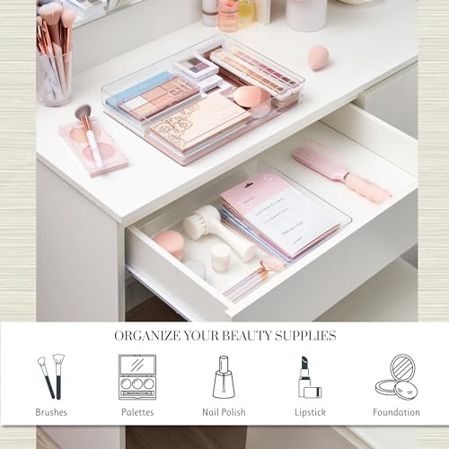 STORi SimpleSort 2-Piece Stackable Clear Drawer Organizer Set | 12" x 9" x 2" Rectangle Trays | Wide Makeup Vanity Storage Bins and Office Desk Drawer Dividers | Made in USA - Image 3