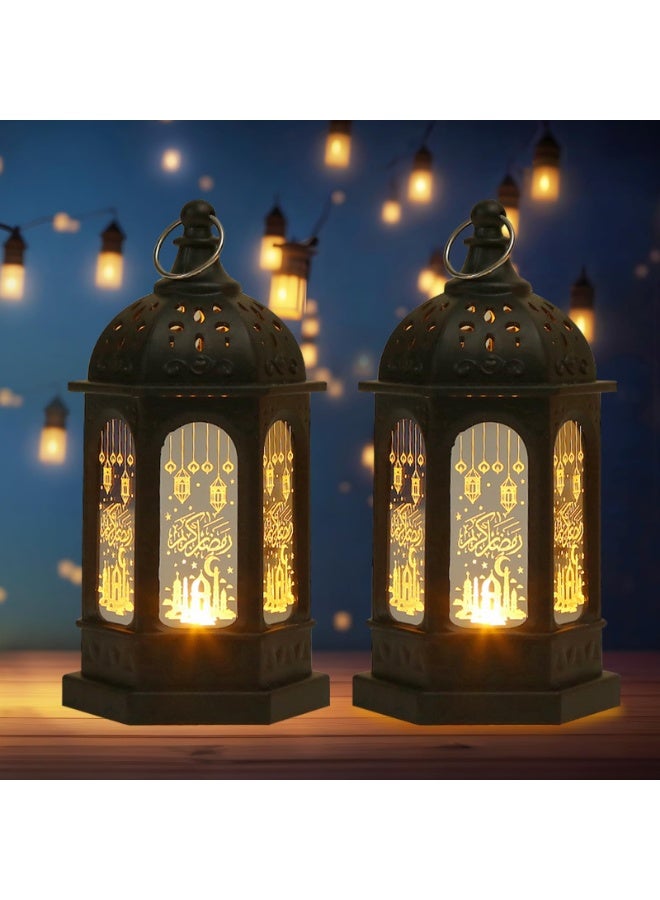 LEFAFA Ramadan Lanterns Decoration, 2 Pieces LED Eid Mubarak Lamp, Ramadan Flameless Candle Lantern, Hanging Ramadan Lamp, Ramadan Lantern Decor, for Home Tabletop Decor Creative Party Supplies - Image 1
