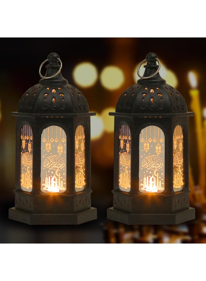 LEFAFA Ramadan Lanterns Decoration, 2 Pieces LED Eid Mubarak Lamp, Ramadan Flameless Candle Lantern, Hanging Ramadan Lamp, Ramadan Lantern Decor, for Home Tabletop Decor Creative Party Supplies - Image 3