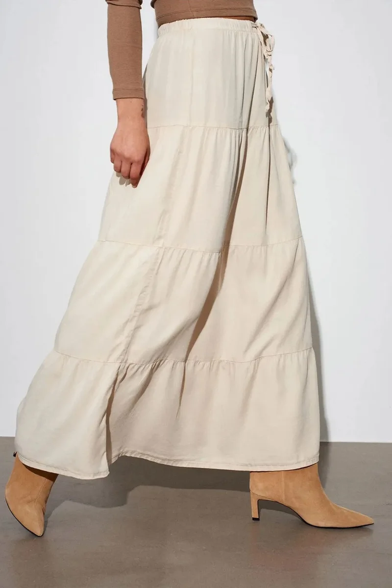 DILVIN High-Waist A-Line Maxi Skirt With Tie Detail